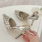Bonnyshow  Sexy Pointed Toe Women Pumps Elegant Crystal PVC Transparent Thin High Heels Slingback Party Prom Female Shoes
