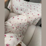 Bonnyshow  Sweet Print Top Skirt Women Outfit Elegant V-neck Button Short Sleeve Shirt Trumpet Pleated Skirts 2025 Summer Fashion Lady Set