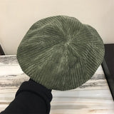 Bonnyshow Hat Beanie Cap Show Face Small Corduroy Beret women's Fashion Painter Hat Retro Autumn Winter Octagonal Hats