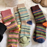 Bonnyshow Colorful Striped Socks Women Autumn Winter Mink Fleece Floor Sock Soft Thicken Plush Indoor Socks Female Fluffy Sox