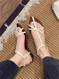 Bonnyshow  2025 Summer Womens Sandals  Fashion Pointed Toe Buckle Strap Narrow Band Low Heels Shoes Zapatos Mujer