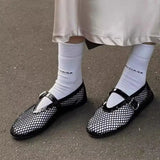 Bonnyshow  Summer Hollow Out Flat Mary Jane Shoes Women Comfort Soft Sole Slip On Ladies Outdoors Party Dress Shoes