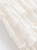 Bonnyshow  BOHO Summer White Black Wood ears Ruffles V neck Sleeveless Dress Women Loose Cascade A-lined Hem Short Dresses Summr Robe