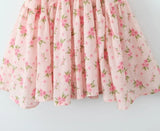 Bonnyshow  Sweet Women Pink Floral Print Mini Dress Sexy Off Shoulder Short Sleeve Elastic Waist Holiday Party Dress Summer Robe