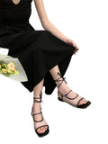 Bonnyshow  Square Toe Women Flat Sandals Casual Loafers Shoes Woman Slippers Slingback 2025 Trend Summer Dress Designer Comfort Sandalias