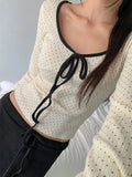Bonnyshow Women T-shirt Autumn Fashion New Streetwear Bandage Long Sleeves Polka Dot Print O-Neck Tees Lady Versatile Casual Slim T-shirt