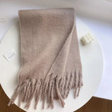 Bonnyshow Winter Warm Thicken Scarf Luxury Cashmere Women's Scarfs Solid Color Minimalism Shawl Long Soft Fluffy Classic Tassel Shawls