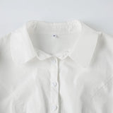 Bonnyshow  Casual Solid Tee Shirts for Women Turn-down Collar Button Up Corset Blouses Korean Short Sleeves Fashion Cute Tops