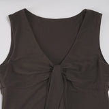 Bonnyshow  Solid Slim Fit Sweet Bandage Folds Women Vest Fashion Trendy Design Irregular Bow Chic Blouses