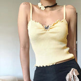 Bonnyshow Apricot Tank New Summer Women Sleeveless Sexy Camisole Fashion Streetwear V-Neck Butterfly Appliques Casual Slim Versatile Tank