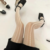 Bonnyshow Hollowed Out Lace Tights Geometric Striped Patterned Fishnet Pantyhose for Women