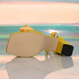 Bonnyshow  Fashion Design Butterfly-kont Square Toe Women Sandals Summer Buckle Strap Solid High Heels Banquet Party Shoes