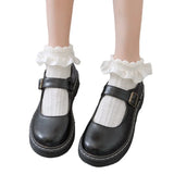 Bonnyshow White Lolita Japanese Frilly Ruffle Socks Women Socks Solid White Black Meshes Lace Girls Sweet Harajuku Kawaii Cute Short Socks