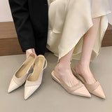 Bonnyshow  Low Heel Baotou Sandals Women's French Nude Color Pointed Small Fragrant Style Ladies Thick Heels Back Air Style Single Shoes