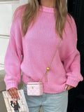 Bonnyshow  Autumn Solid Long Sleeve Sweater Women 2025 New Round Neck Knitted Pullover Sweaters Streetwear Casual Simple Fashion Jumpers
