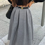 Bonnyshow New Autumn and Winter Half-length Skirt Retro Solid Color Swing Skirt Fashionable Temperament High Waist Pleated Skirt