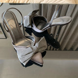 Bonnyshow  Elegant High Heels Woman Sandals Pointed Toe Sexy Black Stilettos Bow knot Luxury Designers Ladies Pump Shoes