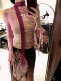 Bonnyshow Japanese Y2k Mesh Tops 2000s Aesthetics Pink T-shirt Korean Fairycore Women Sexy Crop Long Sleeve Sheer Tops Harajuku Lolita 00s