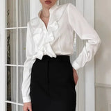 Bonnyshow Women's Collection Irregular Design Long Sleeved Shirt  Fashionable Ladies T-shirt Spring New Ruffle Edge Stylish Top