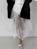 Bonnyshow  Black Mesh See Through A-line Skirt Women Streetwear Fashion Elastic Waist Maxi Skirts Summer Simple Casual Sexy Long Skirt New