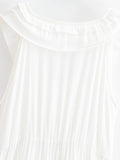 Bonnyshow  BOHO Summer White Black Wood ears Ruffles V neck Sleeveless Dress Women Loose Cascade A-lined Hem Short Dresses Summr Robe