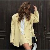 Bonnyshow  Elegant Women's Blazer Skirts Suit Long Sleeve Turn-Down Collar Fake Pocket Sets 2025 Summer Autumn 2 Pieces Set Lady New