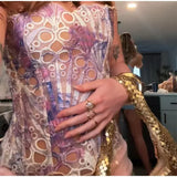 Bonnyshow  Sexy Embroidery Hollow Out Women Vest Print Sleeveless Backless Bandage Pleated Female Top 2025 Summer Fashion Lady Streetwear