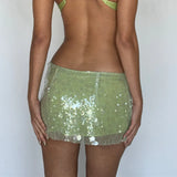 Bonnyshow  Silver Sequin Skirt Woman High Waist Mini Skirt Woman Fashion Shiny Glitter Elegant Short Skirts For Women Y2k Skirts