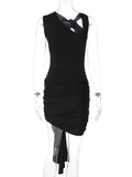 Bonnyshow  Fashion Sexy Bandage Irregular Mini Beach Dress Streetwear Women's Summer Sleeveless Ruched Bodycon Short Holiday Party Dresses