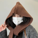 Bonnyshow Winter Knit Balaclava Hat Korean Warm Beanies Cap Scarf One Piece Thicken Woolen Female Hooded Caps Scarf Bib Bonnet