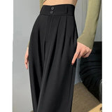 Bonnyshow Women’s Wide Leg Pants Women Korean Style High Waist Black Trouser Office Ladies Fashion Loose Grey Suit Trousers Streetwear