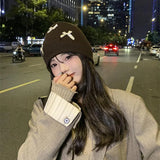Bonnyshow Korean Bow Women Beanie Cap Autumn Winter Warm Girls Knitted Hat Solid Color Bowknot Female Thermal Skullcap