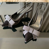 Bonnyshow  Elegant Women High Heels Sandals Pointed Daily Office Lady Shoes Fashion Black Bow 2025 Summer Slingback Dress Stilettos