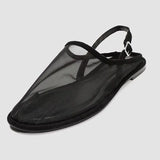 Bonnyshow  Black  Mesh Sandals Women Round Toe Low Heels Mules Breathable Casual Flat Shoes Buckle Strap Slippers Fashion Ladies Pumps