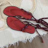 Bonnyshow  Summer Lace-Up Women Clip Toe Sandal Fashion Open Toe Narrow Band Footwear Ladies Gladiator Shoes Outdoo Flats Sandalias
