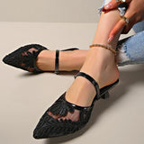 Bonnyshow  Summer Breathable Lace Women Mules Slippers Fashion Slip On Singbacks Slide Ladies Elegant Party Dress Shoes