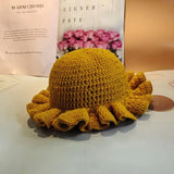 Bonnyshow Winter Handmad Crochet Knitted Hat For Women Solid Color Fisherman Hats Ruffled Brim Bucket Cap Men Carnival Party Funny Gift