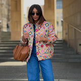 Bonnyshow Colorful Printed Women's Jackets Warm Thicken Women Coats Casual Vintage Jacket Cardigan Autumn Bohemian Long Sleeve Jacket