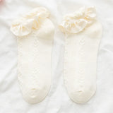 Bonnyshow White Lolita Japanese Frilly Ruffle Socks Women Socks Solid White Black Meshes Lace Girls Sweet Harajuku Kawaii Cute Short Socks