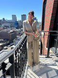 Bonnyshow  Chic One Button Women's Blazer Coat Elegant Laple Short Sleeve Shoulder Pad Pockets Jacket Female Summer Lady Commute Outwears