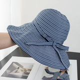 Bonnyshow Wide Brim UV Protection Sun Cap Women Outdoor Bob Foldable Bucket Hat Summer Outdoor Stripe Fisherman Hats Panama Gorros