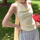 Bonnyshow  5 color 2025 Summer Halter Collar Bandage Camis Women Single Shoulder Irregular Short Tank Tops Backless Sexy Slim Crop Top Tees