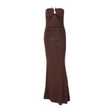 Bonnyshow  Summer Sexy U-Neck Strapless Pleated Hip Hugging Dress