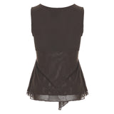 Bonnyshow  Solid Slim Fit Sweet Bandage Folds Women Vest Fashion Trendy Design Irregular Bow Chic Blouses