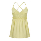 Bonnyshow  Fashion Floral Prints Sweet Ruched Women Camisole Tops Summer Chic Design V-Neck Blouses