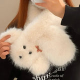 Bonnyshow Japanese Cute Women's Winter Cross Hair Collar Scarf Imitation Fox Hair Puppy Neck Protection Coldproof Muffler JK Accessories