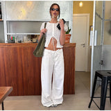 Bonnyshow  Chic Street Hollow Puffy Sleeve Shirt Women Retro White Slim O-neck Lace Up Short Shirts Lady 2025 Summer Fashion Versatile Tops