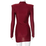 Bonnyshow Red Mini Christmas Dress for Women Sexy Hollow Out Bodycon Short Dresses Autumn Winter Fashion Long Sleeve Club Party Dress