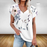 Bonnyshow  Women's Fashion Floral Graphics T Shirt Aesthetic Plants V Neck Summer Basic Tops 3d Print Oversized Pullover Female Clothing