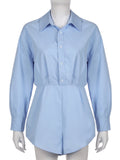 Bonnyshow  Chic Blue Loose Shirt Jumpsuit Long Sleeve Turn Down Collar Button Up Shorts Playsuits Streetwear Casual Harajuku Suits
